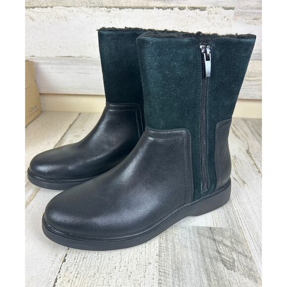 Clarks Women’s 6.5 Un Elda Black Leather Suede Zip Mid Waterproof ankle Boot NEW - Picture 2 of 9